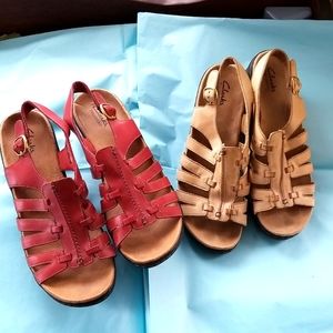 CLARKS bendable leather size 10 Platform Lexi Marigold sandals Red or Tan
